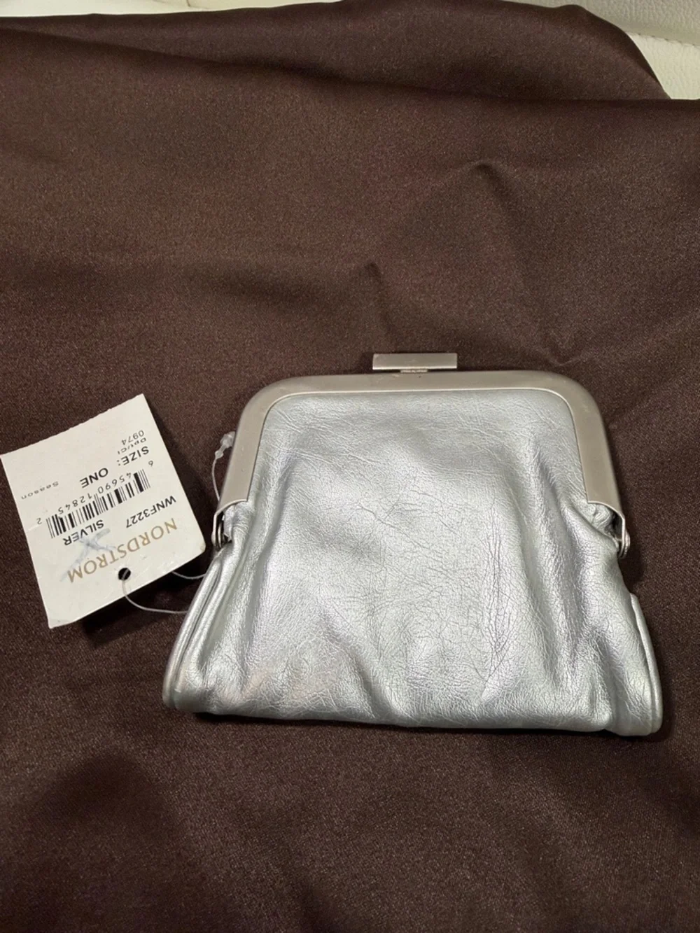 Nordstrom Silver Metallic Bills Pouch Clutch
